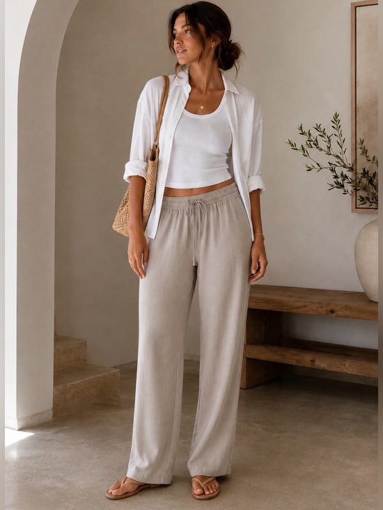 Wilfred Other - Aritzia Wilfred Wide Leg Drawstring Pants Taupe Beige Relaxed Size Small